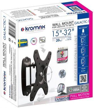 Кронштейн для телевизора Kromax GALACTIC-1 new, 15-32", настенный, поворот и наклон,  черный [24035]