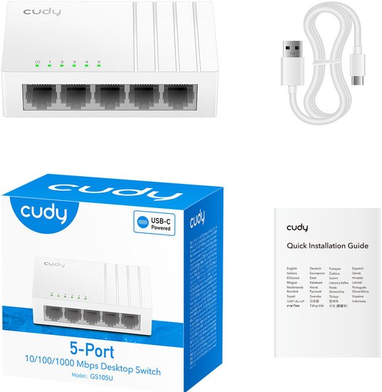 Неуправляемый коммутатор Cudy GS105U 1.0 настольный/настенный, матрица 10 Гбит/с, 7.4 Mpps, 5xGbit