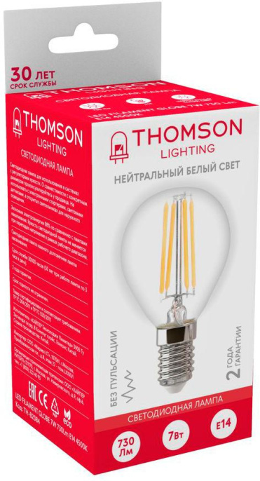 Лампа филаментная Thomson E14, шар, 7Вт, TH-B2084, одна шт.
