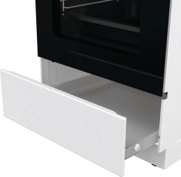 Плита Gorenje GECS5C60WPA, полезный объем 70 л, эргономичные переключатели, сенсорный программатор IconLED, эмаль SilverMatte, очистка паром, индикатор остаточного тепла для каждой конфорки, телескопические направляющие на 2-х уровнях, дверца CompactDo
