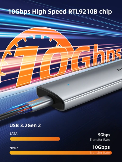 Внешний корпус USB-C CABLETIME CB32G (CT-SSD03-AG) USB 3.1 TYPE-C для NVME M.2 SSD PCIE CENGUE