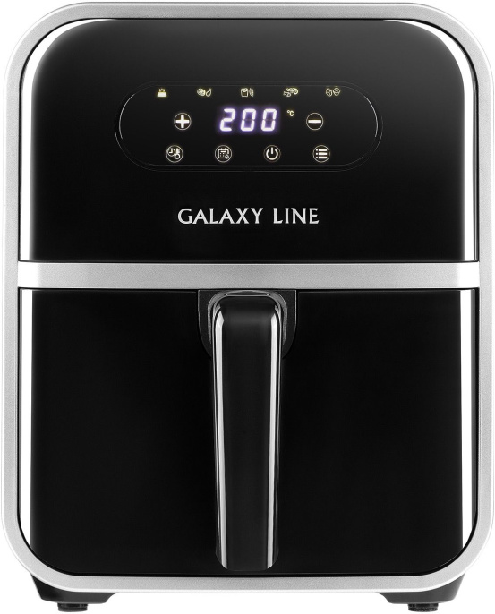 Аэрогриль Galaxy Line GL2528 (с функцией сушки овощей и фруктов, 2000Вт, съемный контейнер 4л, 5 программ приготовления, регулировка температуры от 40 до 200°С, сенсорная панель управления, таймер на 60 минут, led-дисплей, нагревательный элемент из нержав
