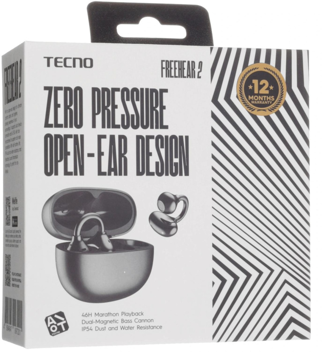 Гарнитура вкладыши Tecno Freehear 2 OW02 черный беспроводные bluetooth клипса (OW02 BLACK)