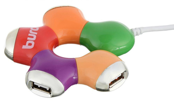 Разветвитель USB 2.0 Buro BU-HUB4-0.5-U2.0-Flower 4порт. разноцветный