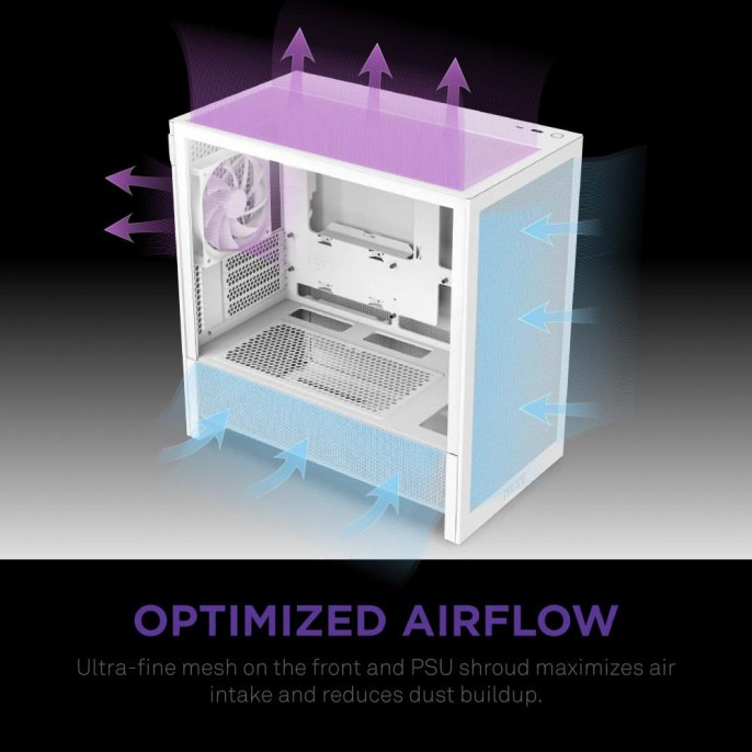 Корпус без блока питания Case NZXT H3 Flow 2025 , Midi-Tower, TG, 1x120mm, 1xUSB-A 3.2 + 1xUSB-C 3.2, mATX, mITX White (CC-H31FW-01)