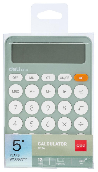 Калькулятор Deli EM124GREEN, 12-разрядный, зеленый