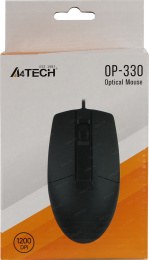 Мышь A4Tech OP-330 Black полноразмерная мышь для ПК, для правой и левой руки, проводная USB, сенсор оптический 1200 dpi, 3 кнопки, колесо с нажатием, длина провода -1,5м