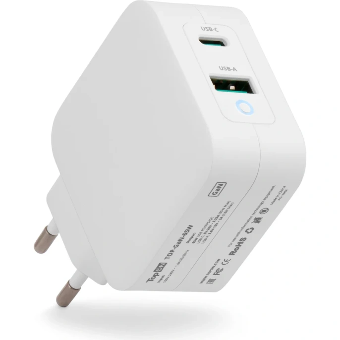 Блок питания TopOn GaN 65W Type-C PD, PPS, USB QC Белый TOP-GaN-65W