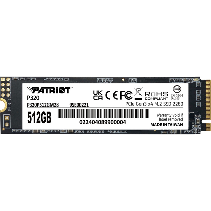 SSD накопитель Patriot P320 P320P512GM28 512ГБ, M.2 2280, PCIe 3.0 x4, NVMe, M.2