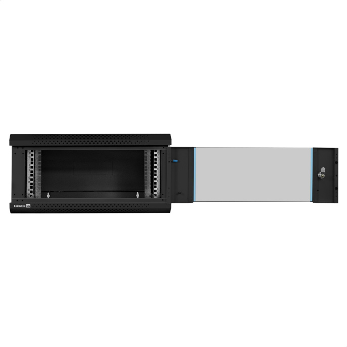 Шкаф телекоммуникационный 19" настенный 4U ExeGate EC-WM-4U.450.G.BLACK 19”, 4U, 600x450x280mm ШхГхВ , передняя дверь закаленное стекло, съемные боковые панели, пыле- и влагозащита IP23, черный RAL 9004 EX300250RUS