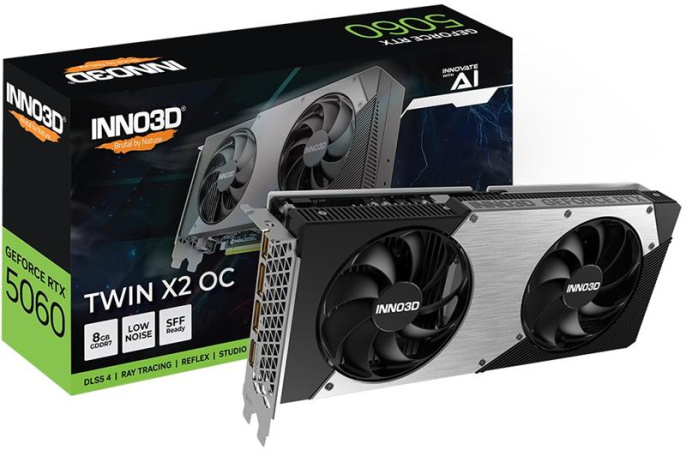 Видеокарта INNO3D RTX 5060 Twin X2 OC//RTX5060, HDMI, DP*3, 8G,D7 N50602-08D7X-195070N