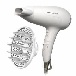 Фен Braun BRHD385E (2000 Вт, ионизация, независимая регулировка температуры, количество режимов: 5, подача холодного воздуха, насадки: концентратор, диффузор, шнур: 1.8 м, цвет белый)