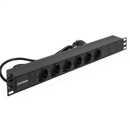 Блок розеток с кабелем с евровилкой ExeGate ServerPro PDU-19H603 Al-6S-EU2.5CU (19", 1U, Алюминий, 6*EU/Тип F(Schuko), Евровилка EU/Тип F(Schuko) VDE-250V-16A-3*1.5mm2, медь, 2.5 метра, индикатор питания, черный, RTL) EX280828RUS