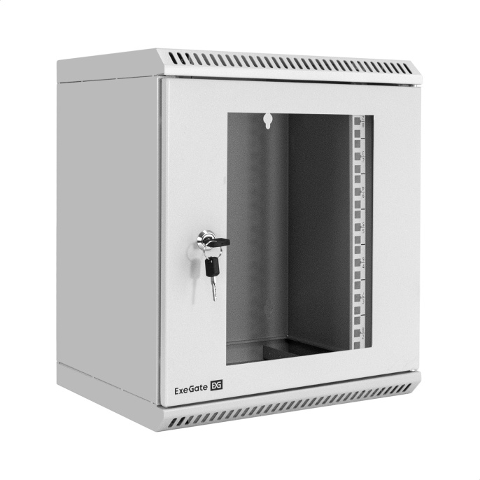 Шкаф телекоммуникационный 10" настенный 9U ExeGate EC-WM-9U.280.G.GREY (10”, 9U, 350x280x420mm (ШхГхВ), передняя дверь закаленное стекло, пыле- и влагозащита IP23, светло-серый RAL 7035) EX298625RUS