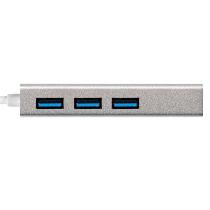 Кабель-адаптер ExeGate EXE-77U3T-45 (USB3.0 --> 3xUSB3.0 + 1xRJ45 UTP 1000Mbps RTL8153, корпус алюминиевый, серебристый) EX294185RUS