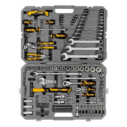 Набор инструментов, 1/2", 1/4", CrV, S2, пластиковый кейс, 122 предмета// Denzel [15804]