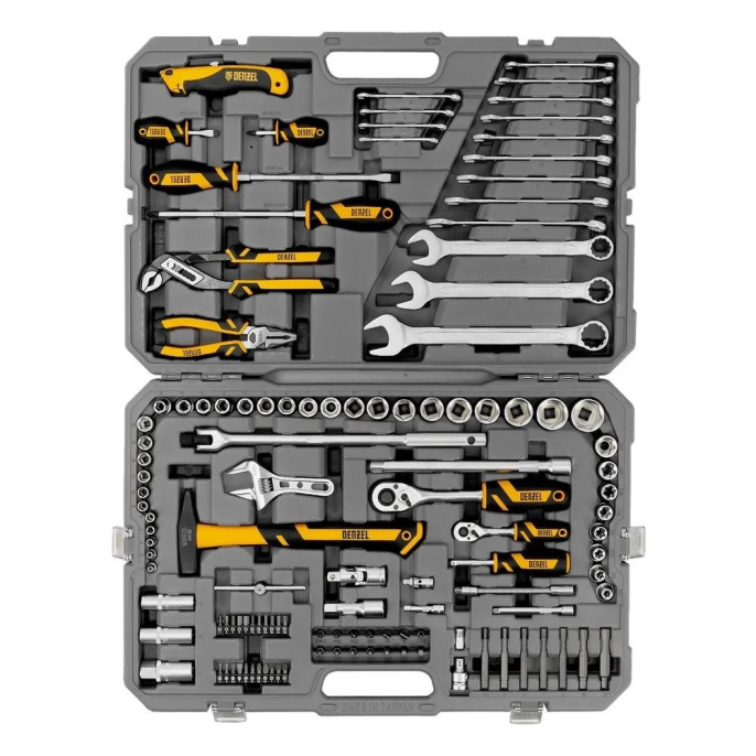 Набор инструментов, 1/2", 1/4", CrV, S2, пластиковый кейс, 122 предмета// Denzel [15804]