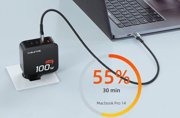 Зарядное устройство CABLETIME G100B (CT-GAN100-PB) GaN PD3.0 3C1A 100 Вт, черный