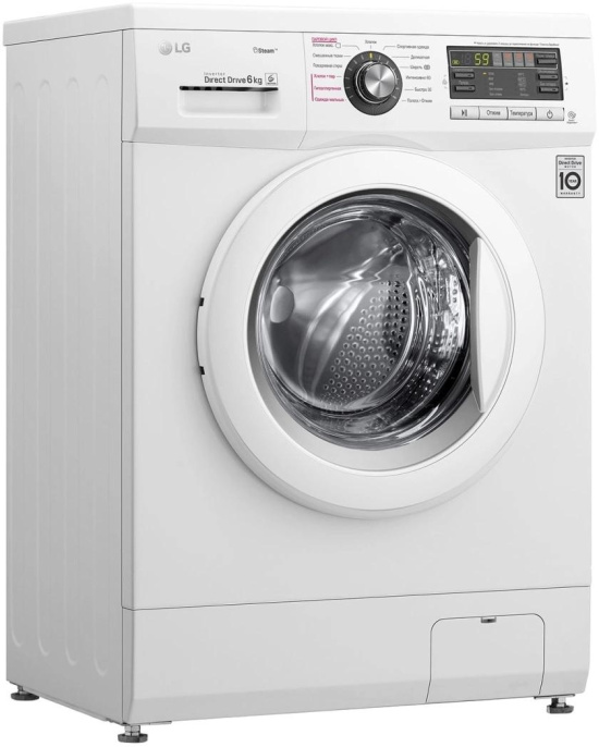 Стиральная машина LG F1296NDS0, с фронтальной загрузкой, 6кг, 1200об/мин, с паром, инверторная