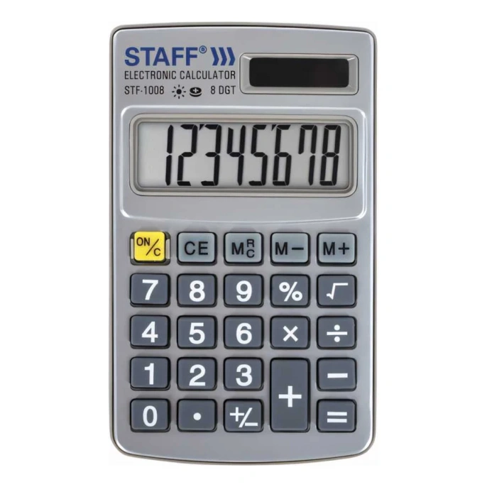 Металлический карманный калькулятор STAFF STF-1008 103х62мм, 8 разрядов, двойное питание, 250115