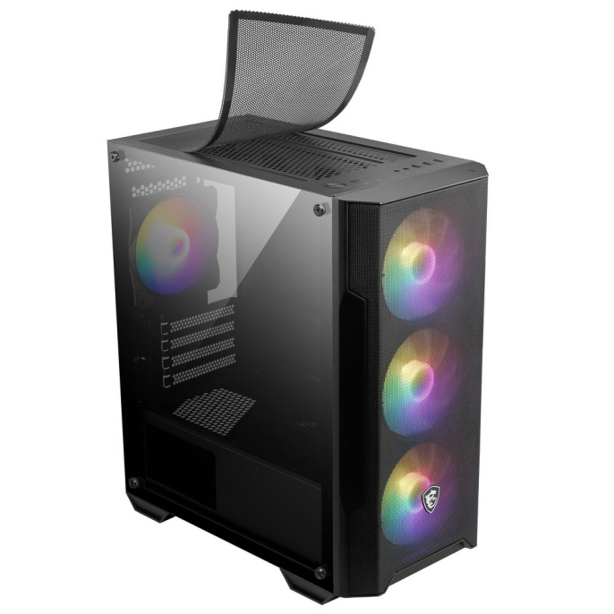Корпус ПК без блока питания Case MSI MAG FORGE M100A, Mini-Tower, TG, 4x120mm ARGB, 2xUSB 2.0, 1xUSB 3.0, mATX, mITX Black