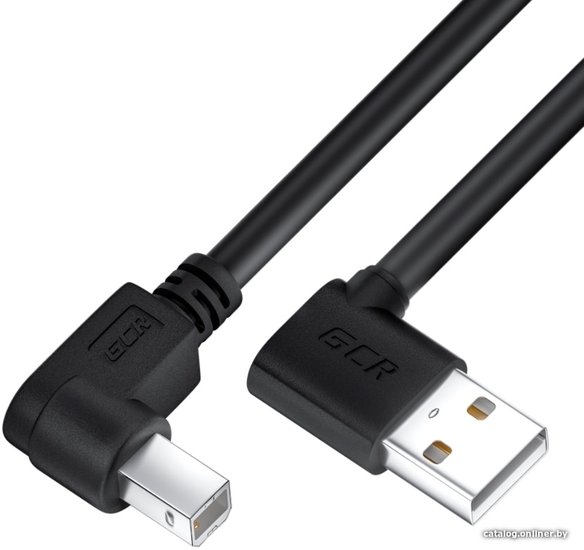 Greenconnect Кабель 0.5m USB 2.0, AM угловой/BM угловой, черный, 28/28 AWG, экран, армированный, морозостойкий, GCR-AUPC5AM-BB2S-0.5m