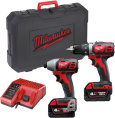 Набор инструментов Milwaukee M18 BPP2D-402C 4933447126 включает в себя: шуруповерт М18 BDD, винтоверт M18 BID, напряжение аккумулятора: 18 В, 2 аккумуляторных блока M18 B4, зарядное устройство M12-18 C