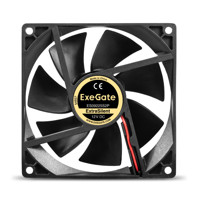 Вентилятор 12В DC ExeGate ExtraSilent ES09225S2P (92x92x25 мм, Sleeve bearing (подшипник скольжения), 2pin, 1800RPM, 21dBA) EX299881RUS
