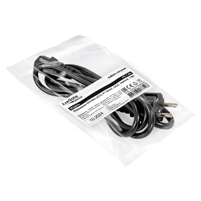 Кабель питания ExeGate Special PC-1.8S-Schuko->C13/3x1.0 (Евровилка Schuko->C13, 3*1.0mm2, CCA, черный, 1.8м) EX297795RUS