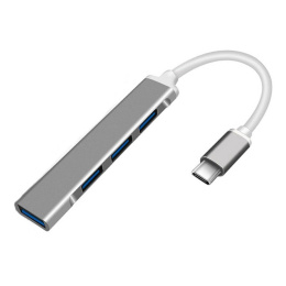 ORIENT CU-323, Type-C USB 3.0 USB 3.1 Gen1 /USB 2.0 HUB 4 порта: 1xUSB3.0 + 3xUSB2.0, USB штекер тип С, алюминиевый корпус, серебристый 31235