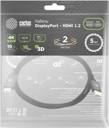 Кабель-переходник аудио-видео Cactus CS-DP-HDMI-1.2-2 DisplayPort m /HDMI m 2м. позолоч.конт. черный