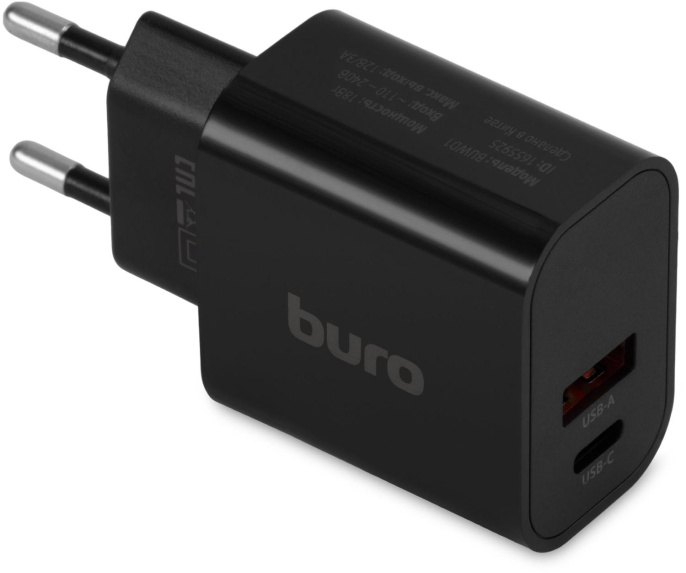 Сетевое зарядное устройство Buro BUWD1, USB-A, USB-C, 20Вт, 3A, черный [buwd18p110bk]