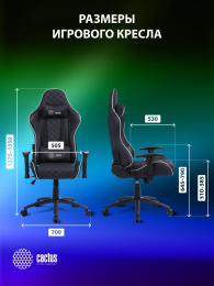 Кресло игровое Cactus CS-CHR-030BLS, экокожа, до 120кг, регулируемые 2D подлокотники,  черный/серебристый