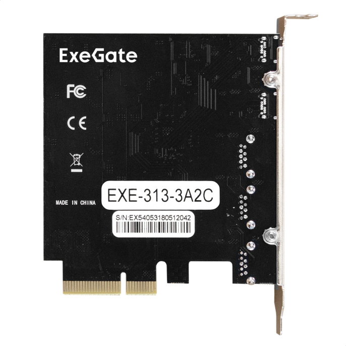 Контроллер ExeGate EXE-313-3A2C EX298301RUS PCI-E x4 v3.0, USB3.2 Gen2 3xType-A + 2xType-C ext., SuperSpeed+ скорость до 10 Гбит/с, разъем доп.питания, ASMedia Chipset ASM3142