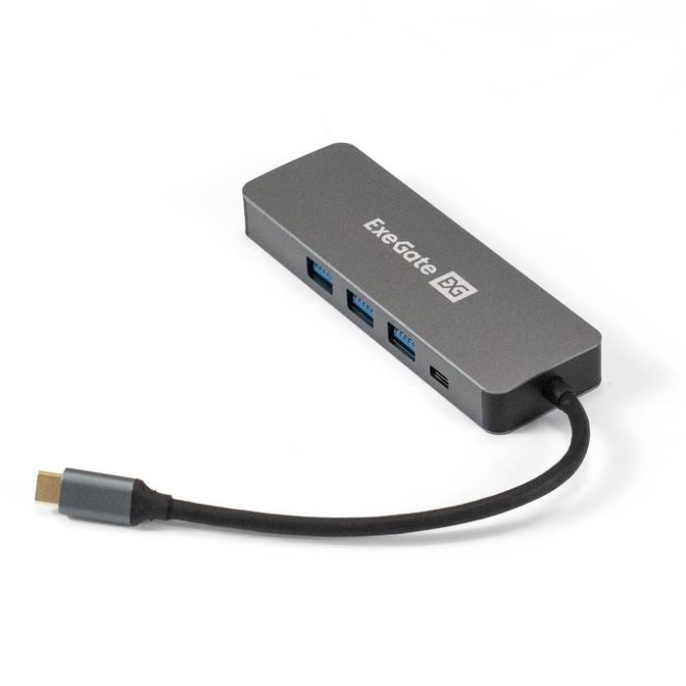Док-станция 5-в-1 ExeGate DUB-31C/PD/H (кабель-адаптер USB Type-C --> 3xUSB3.0 + PD 100W + HDMI 4K@30Hz, Plug&Play, корпус алюминиевый, цвет серый) EX293984RUS