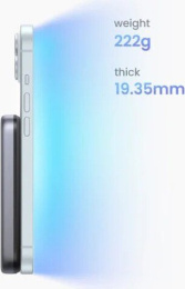 Внешний аккумулятор UGREEN PB761 45763 10000mAh MIni Magnetic Wireless 30W Power Bank Qi2. Цвет: серый