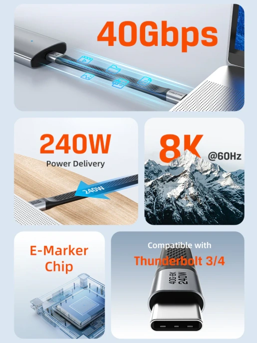 Плоский кабель USB4 CABLETIME CU45B (CT-FU4-AG) 0.15 м, черный 40Гбит/с, 8K/60 Гц, 240Вт