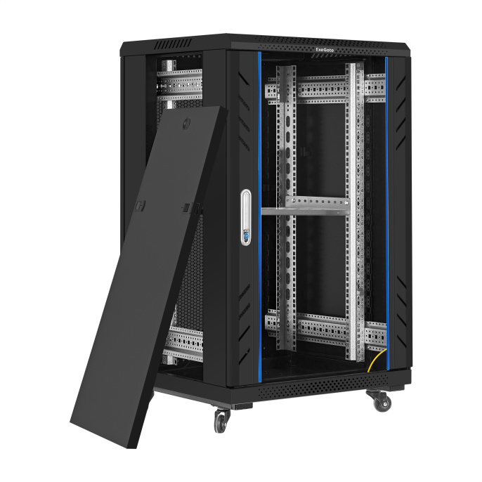 Шкаф телекоммуникационный 19" напольный 18U ExeGate EC-FS-18U.600.600.G.BLACK 19”, 18U, 600x600x987mm ШхГхВ , передняя дверь закаленное стекло, задняя перфорированная дверь, EX301398RUS