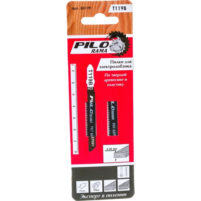 Пилки T119B 2 шт; 12 TPI; 75x50 мм; h 4-30 мм по дереву и ламинату Pilorama 551191