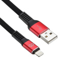Кабель Digma LIGHT-1.2M-FLAT-BLK USB m -Lightning m 1.2м черный/красный плоский