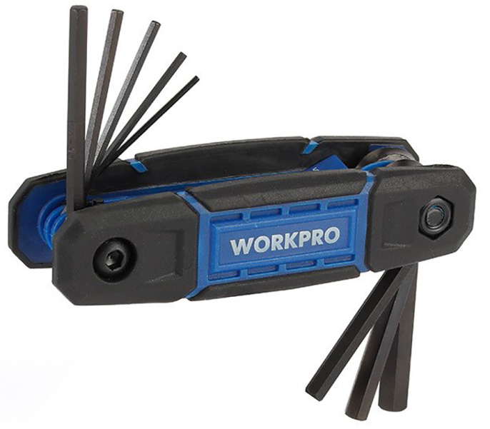 Набор ключей WorkPro WP222028 8 предметов шестигранные, хромованадиевая сталь, закаленная и отпущенная, эргономичный дизайн ручки с удобным захватом, размер: 1.5, 2, 2.5, 3, 4, 5, 6, 8 мм