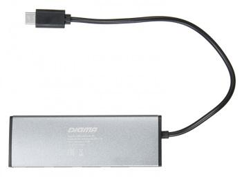 Хаб разветвитель Digma HUB-4U2.0-UC-DS, серебристый