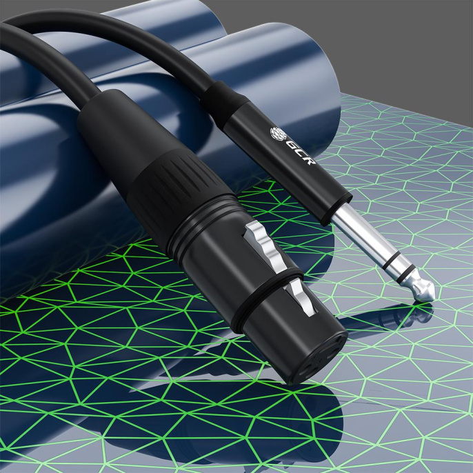 Кабель микрофонный jack 6,35mm / XLR GCR Кабель 1.5m микрофонный stereo jack 6,35mm / XLR, M/F, черный, AL case черный, GCR-53357