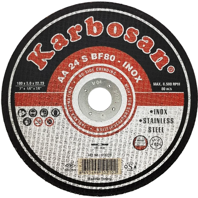 Диск отрезной по нержавеющей стали 180х3х22 мм INOX Karbosan KAR-910210