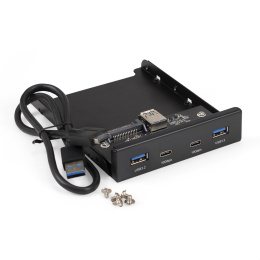 Планка USB на переднюю панель ExeGate U3H-622, 3,5", 2*TypeA +2*TypeC (USB 3.2 Gen2 (SuperSpeed USB 10Gbps), черная, металл, подсоединение к мат. плате) EX297553RUS