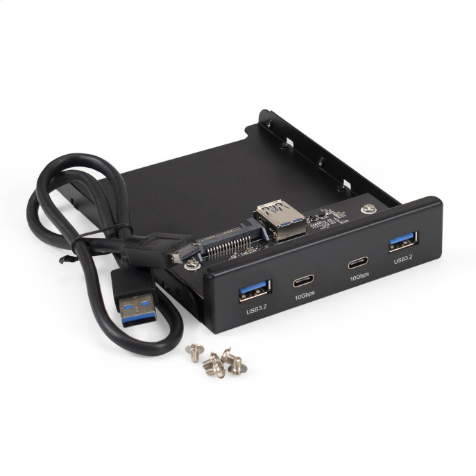Планка USB на переднюю панель ExeGate U3H-622, 3,5", 2*TypeA +2*TypeC (USB 3.2 Gen2 (SuperSpeed USB 10Gbps), черная, металл, подсоединение к мат. плате) EX297553RUS