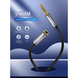 Кабель UGREEN AV118 10594 3.5mm Male to 3.5mm Female Extension Cable. Длина: 2м. Цвет: черный/серый