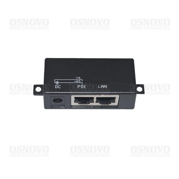 Пассивный PoE-инжектор OSNOVO Midspan-1/P1 Пассивный PoE-инжектор/PoE-сплиттер. Предназначен для питания оконечных сетевых устройств. Напряжение PoE - до 57V конт. 4,5 + , 7,8 - . Fast Ethernet. Максимальный ток - 1A. По