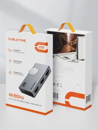 Переключатель CABLETIME CP37G (CT-HS4K2-AG) 2-в-1, HDMI 2.0, 4K60 Гц, космический серый