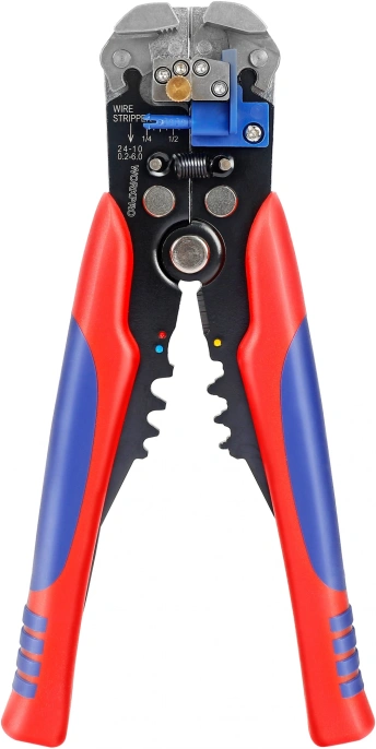 Стриппер WorkPro WP291007 (саморегулирующийся, подходит для медных и алюминиевых кабелей диаметром 10-24 AWG, встроенные щипцы для обжима: 22-10 AWG изолированные клеммы, 12-10 AWG неизолированные клеммы, 16-14 AWG неизолированные клеммы, 22-18AWG неизоли